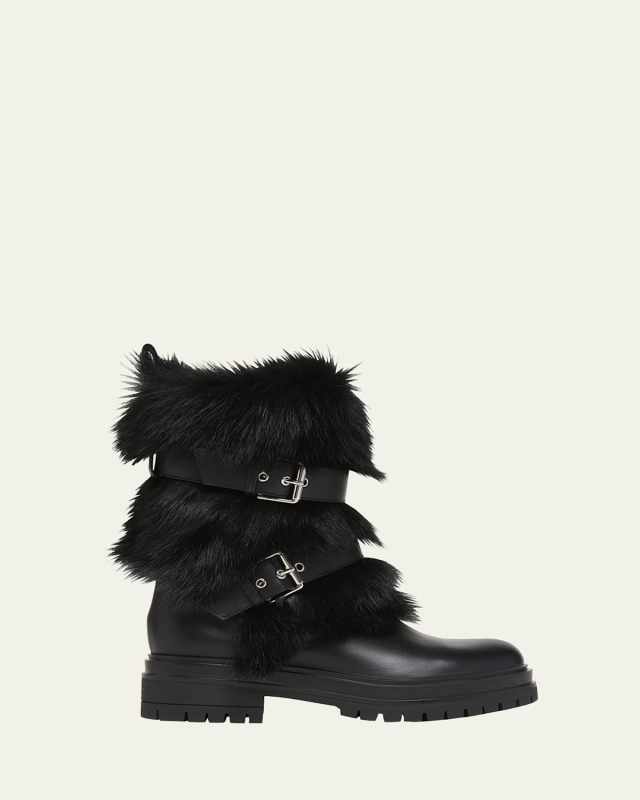 Sheep Shearling Suede Belted Boots